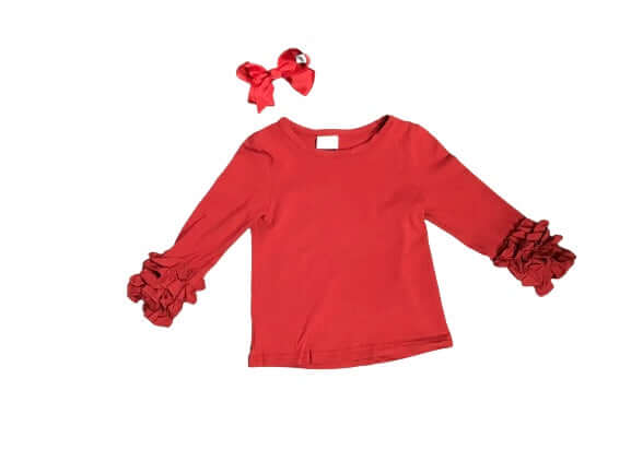 Burgundy Long Sleeve Ruffle Girls Shirt