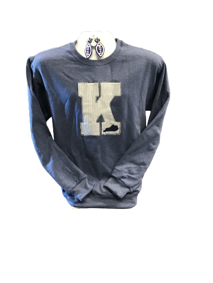 Heather Blue applique' K with Embroidered State of KY Sweatshirt