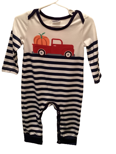 Red Truck Big Pumpkin Boys One Piece Long Sleeve Romper Outfit