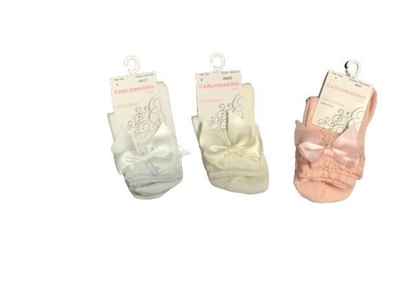 Scottish Yarn Openwork Bow Socks Natural