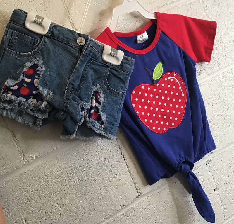 Blue Apple Shirt With Jean Shorts