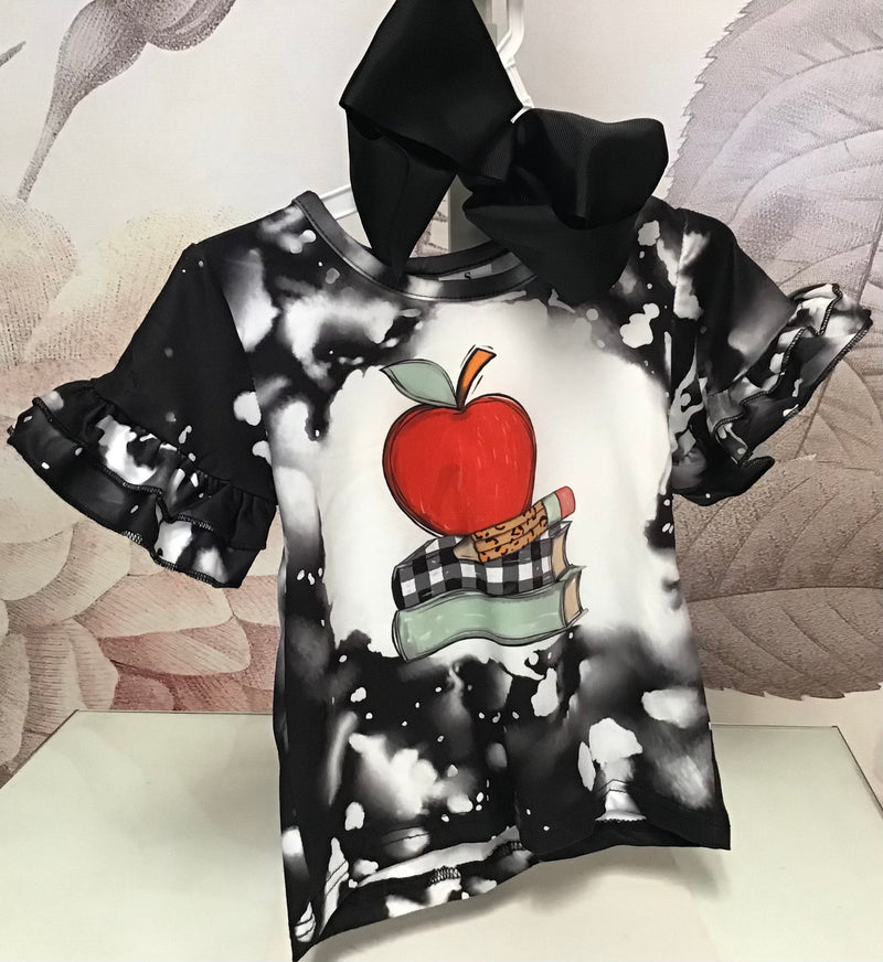 Back To School Black Ruffled apple Shirt