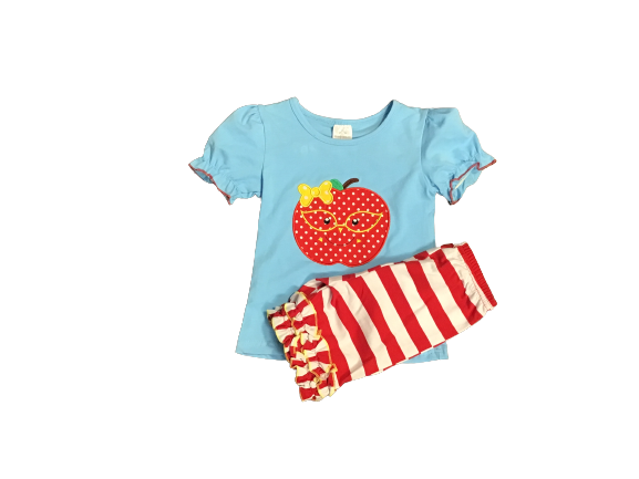 Apple Shirt with Red And White Striped Shorts