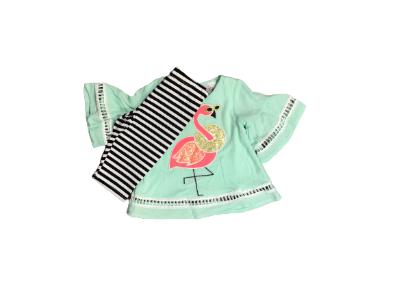 Mint Flamingo Ready For The Beach girls Short Outfit