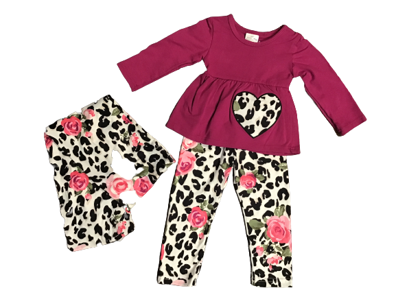 fuchsia rose floral heart girls long sleeve boutique outfit