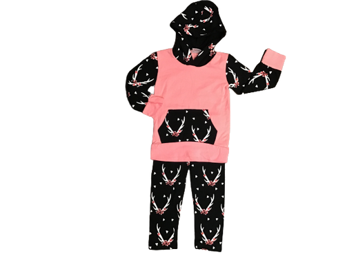 Pink and Black Hooded Antler Girls Boutique Outfit