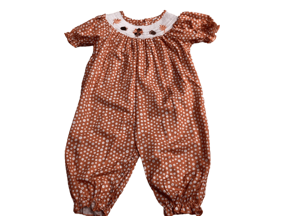 ORANGE WITH WHITE POLKA DOTS THANKSGIVING ROMPER