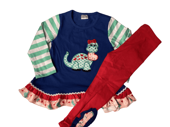 Blue Dinosaur Valentine girls outfit