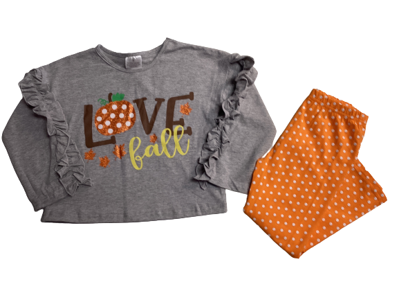 Love Fall Grey Ruffle Sleeve Shirt Or Shirt With Orange Pants