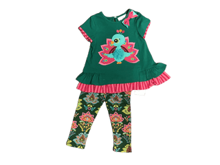 Girls Dark Green and Pink Peacock Spring Boutique Outfit