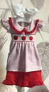 Back To School Sleeveless Apple Embroidered Red Short Set