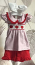 Back To School Sleeveless Apple Embroidered Red Short Set