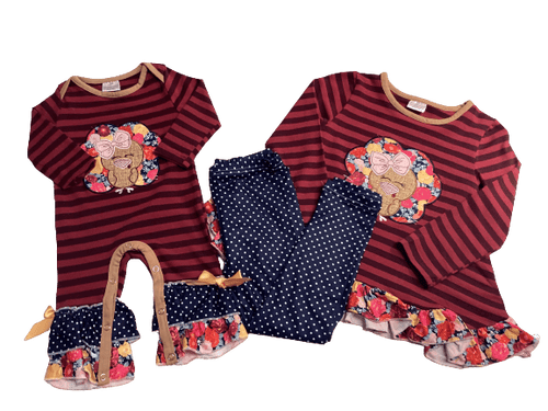 Floral Feathered Turkey Girls Romper & Outfit