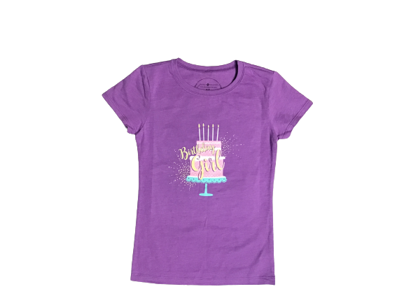 purple short sleeve youth birthday girl t-shirt