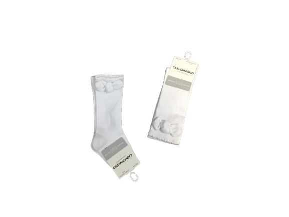 Carlomagno Organic White Knee Socks with Bow