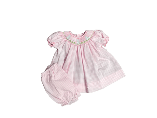 Petit Ami Pink Easter Bunny Smocked  Dress