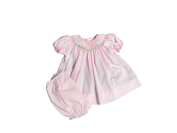 Petit Ami Pink Easter Bunny Smocked  Dress