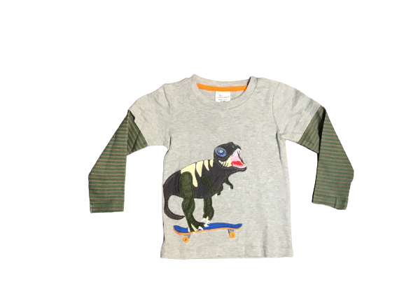 grey dinosaur applique long sleeve boys shirt