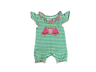 Three Sisters Baby Watermelon Green And White Stripe Romper