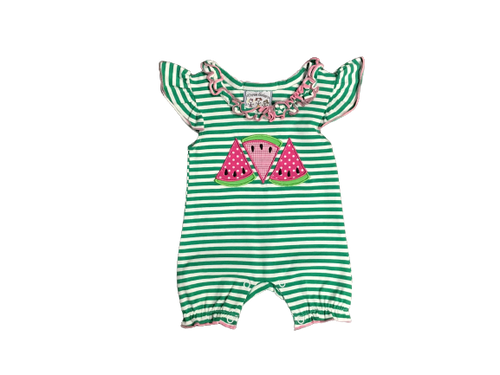 Three Sisters Baby Watermelon Green And White Stripe Romper