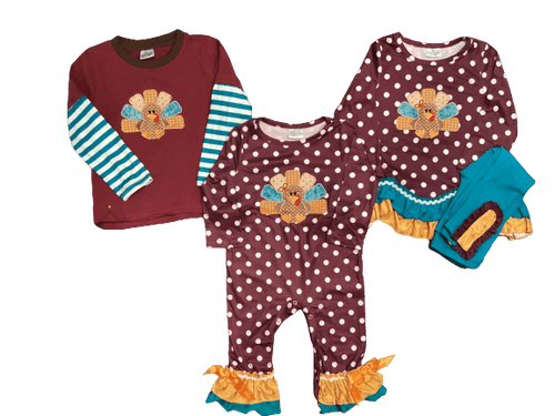 Spotted Turkey Long Sleeve Boys Shirt, Girls Romper, Or Outfit