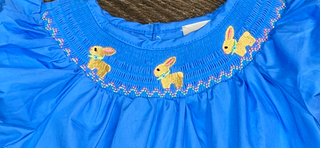 Blue Smocked Boutique Easter Bunny Dress (Sizes 12 Months-Kids Size 8)