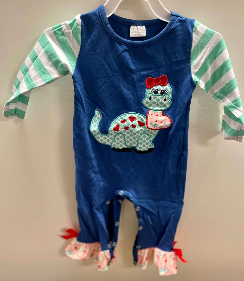 Infant Girls Valentine Dinosaur Romper