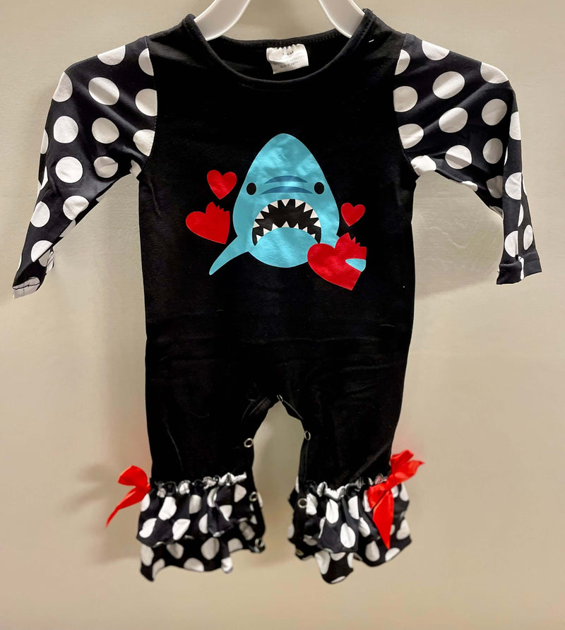 Girls Valentine Shark Romper