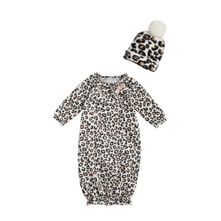 mud pie Leopard Sleeper Gown & Beanie