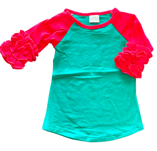 Monogrammable Red & Green Ruffle Sleeve Shirt