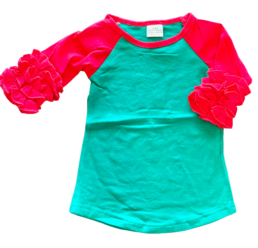 Monogrammable Red & Green Ruffle Sleeve Shirt