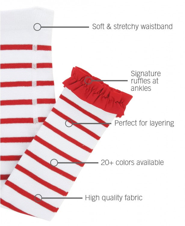 White & Red Stripe Footless Ruffle Tights