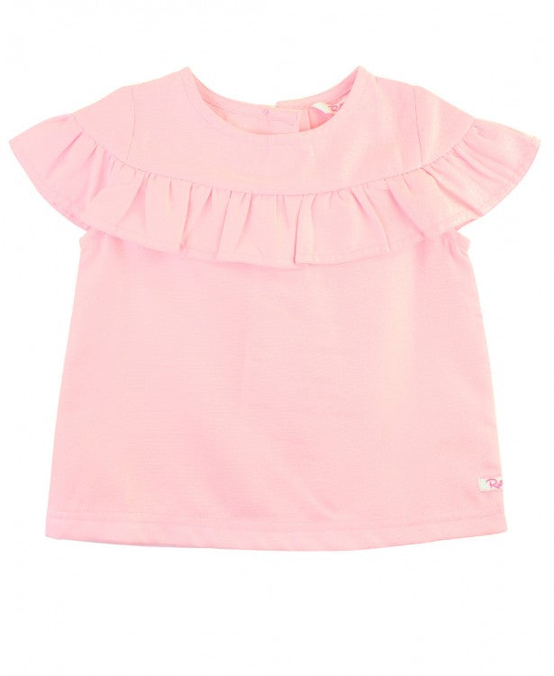 Pink Chambray Shoulder Ruffle Top-Girls-Simply Blessed Children's Boutique