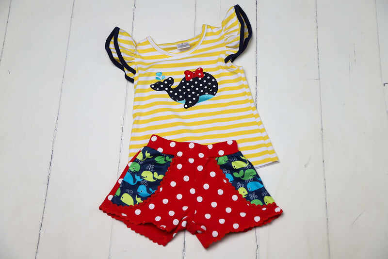 Girls Summer Outfit with Embroidered Whale-Girls-Simply Blessed Children's Boutique