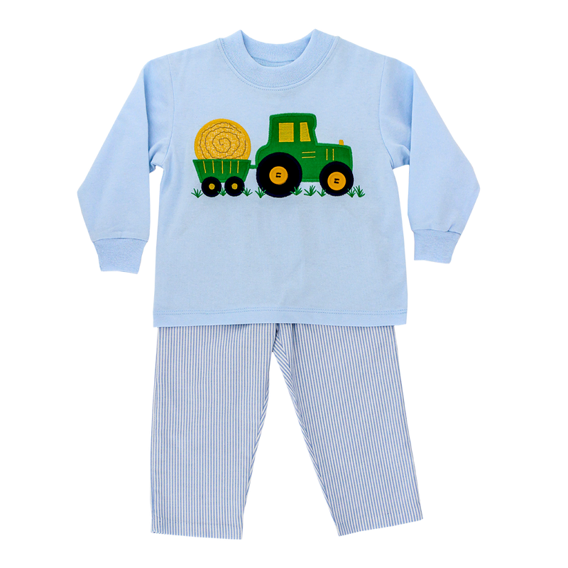 Bailey Boys Blue Tractor Pant Outfit-Boys-Simply Blessed Children's Boutique