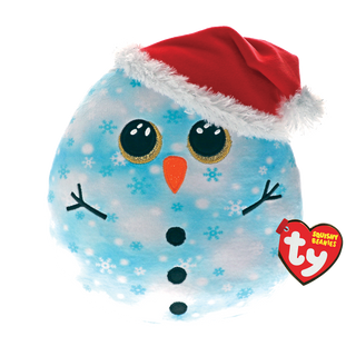 TY Squishy Fleck Blue Snowman with Hat