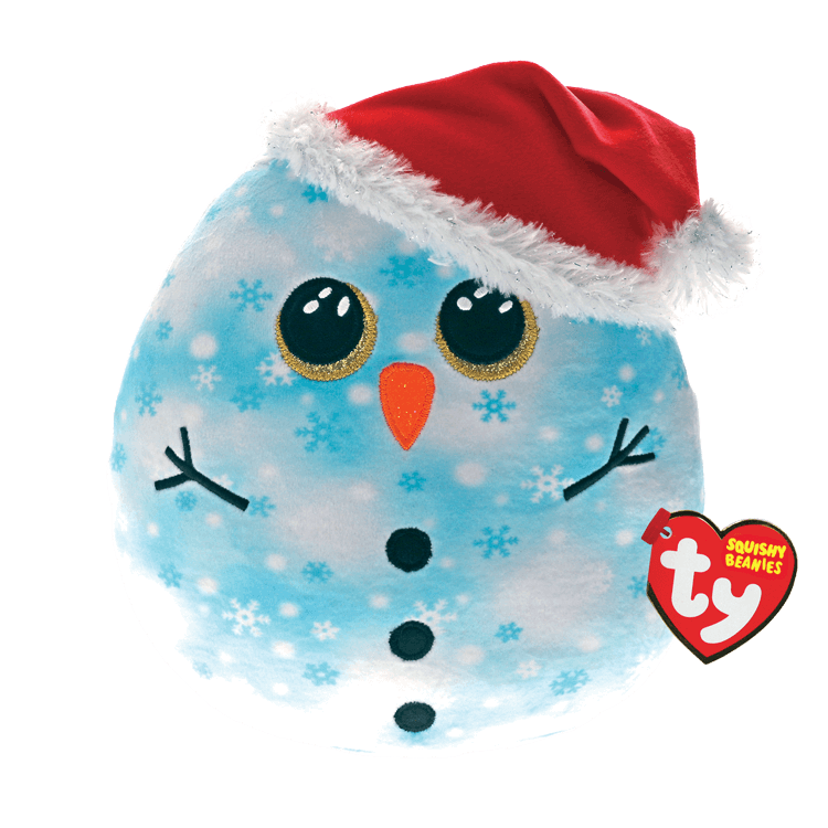 TY Squishy Fleck Blue Snowman with Hat