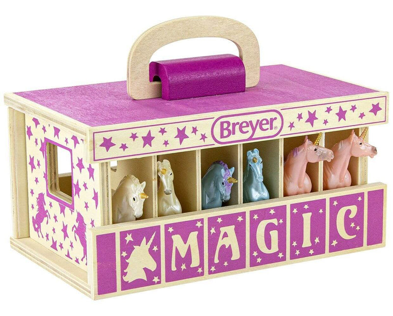 UNICORN MAGIC WOOD CARRY STABLE WITH 6 UNICORNS